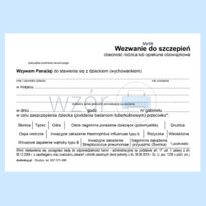 Mz/09 Wezwanie do Szczepień - Kartka Pocztowa A6c/100szt Karton