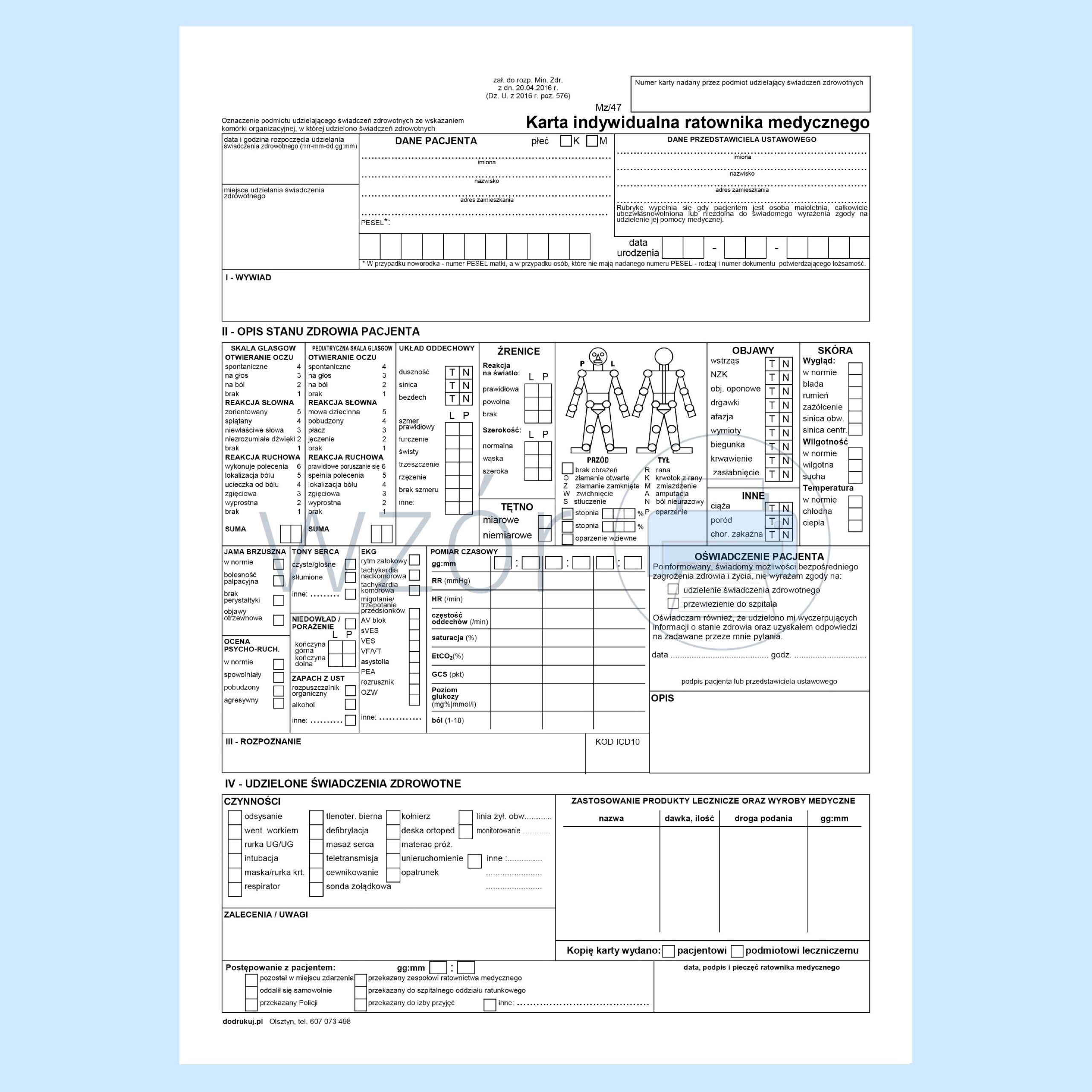 MZ/47 Karta Indywidualna Ratownika Medycznego A4a/bl.100k Samokopia