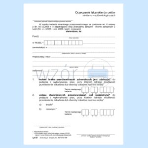 LP-23 Orzeczenie lekarskie do celów sanitarno - epidemiologicznych A5a/bl.100k Samokopia