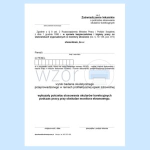 LP-4 Zaświadczenie Lekarskie (Okulary) A5a/bl.100k