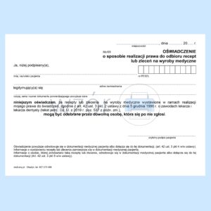 MZ/05 Oświadczenie o realizacji prawa do odbioru recept A5a/bl.100k