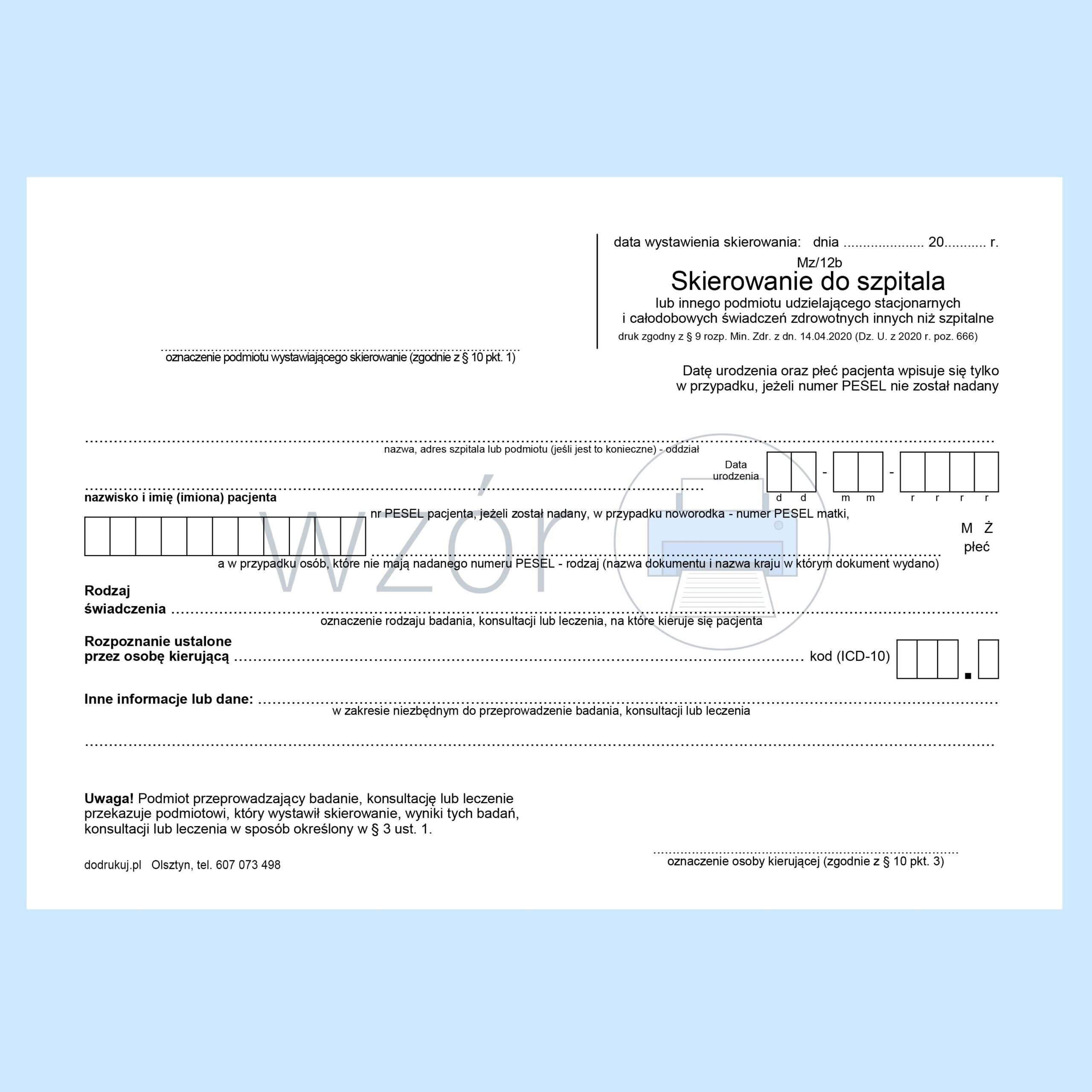 Mz/12b Skierowanie do szpitala A5a/bl.100k