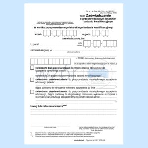 MZ/29 Zaświadczenie o przeprowadzonym badaniu kwalifikacyjnym do szczepienia A5a/bl.100k