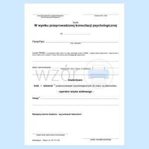 Pa/05 Konsultacja Psychologiczna - Operator wózka widłowego A5a/bl.100k Samokopia