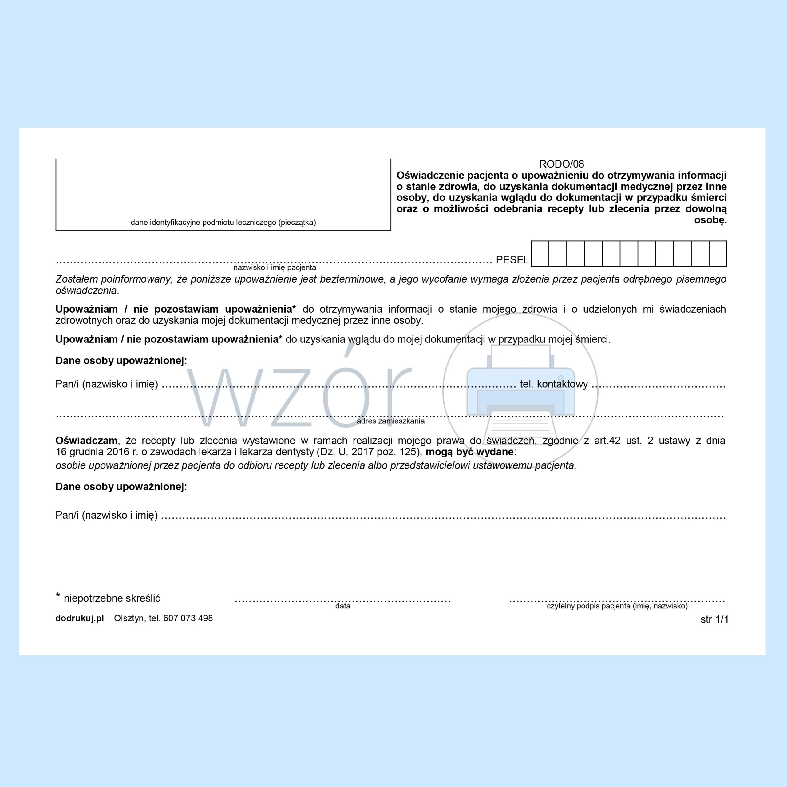 Rodo/08 Oświadczenie pacjenta o upoważnieniu A5a/bl.100k