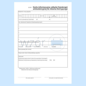 W-286 Karta informacyjna odbytej fizjoterapii ambulatoryjnej do lekarza kierującego A5a/bl.100k