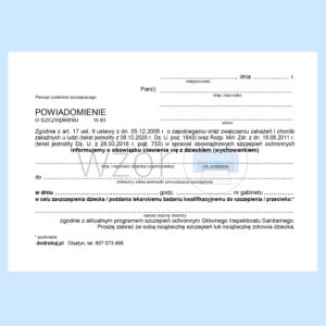 W-83 Powiadomienie o szczepieniu A6c/bl.100k